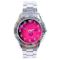 Pink Hearth Background Wallpaper Texture Stainless Steel Analogue Watch by Nexatart