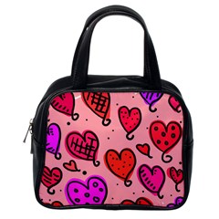 Valentine Wallpaper Whimsical Cartoon Pink Love Heart Wallpaper Design Classic Handbags (one Side) by Nexatart