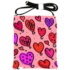 Valentine Wallpaper Whimsical Cartoon Pink Love Heart Wallpaper Design Shoulder Sling Bags by Nexatart