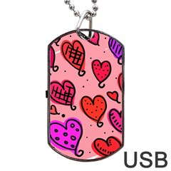 Valentine Wallpaper Whimsical Cartoon Pink Love Heart Wallpaper Design Dog Tag Usb Flash (one Side) by Nexatart