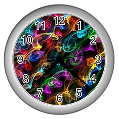 Rainbow Ribbon Swirls Digitally Created Colourful Wall Clocks (silver)  by Nexatart