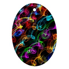 Rainbow Ribbon Swirls Digitally Created Colourful Oval Ornament (two Sides) by Nexatart