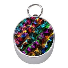 Rainbow Ribbon Swirls Digitally Created Colourful Mini Silver Compasses