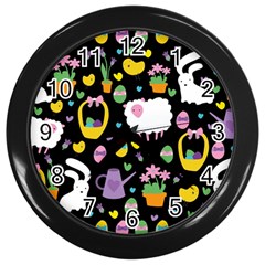 Cute Easter Pattern Wall Clocks (black) by Valentinaart