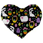 Cute Easter pattern Large 19  Premium Flano Heart Shape Cushions Front