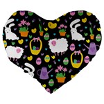 Cute Easter pattern Large 19  Premium Flano Heart Shape Cushions Back