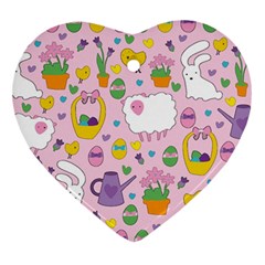 Cute Easter Pattern Heart Ornament (two Sides) by Valentinaart