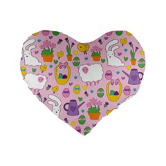 Cute Easter Pattern Standard 16  Premium Flano Heart Shape Cushions by Valentinaart