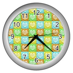 Colorful Happy Easter Theme Pattern Wall Clocks (silver)  by dflcprints