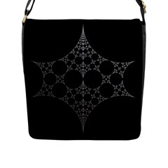 Drawing Of A White Spindle On Black Flap Messenger Bag (l) 