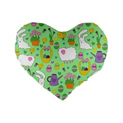 Cute Easter Pattern Standard 16  Premium Flano Heart Shape Cushions by Valentinaart