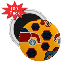 Husbands Cars Autos Pattern On A Yellow Background 2 25  Magnets (100 Pack) 