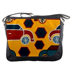 Husbands Cars Autos Pattern On A Yellow Background Messenger Bags by Nexatart