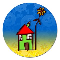Colorful Illustration Of A Doodle House Magnet 5  (round) by Nexatart