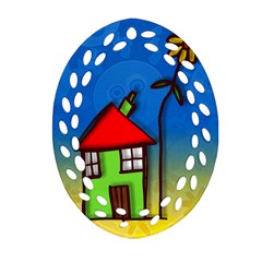 Colorful Illustration Of A Doodle House Oval Filigree Ornament (two Sides) by Nexatart