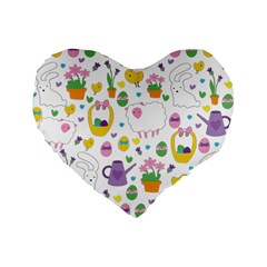 Cute Easter Pattern Standard 16  Premium Flano Heart Shape Cushions by Valentinaart