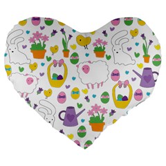 Cute Easter Pattern Large 19  Premium Flano Heart Shape Cushions by Valentinaart