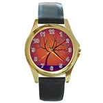 Beautiful Tree Background Round Gold Metal Watch Front