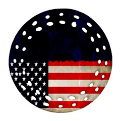 Grunge American Flag Background Round Filigree Ornament (two Sides)