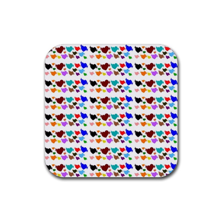 A Creative Colorful Background With Hearts Rubber Coaster (Square) 