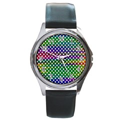 Digital Polka Dots Patterned Background Round Metal Watch by Nexatart