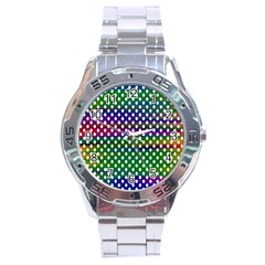 Digital Polka Dots Patterned Background Stainless Steel Analogue Watch by Nexatart