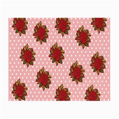 Pink Polka Dot Background With Red Roses Small Glasses Cloth by Nexatart