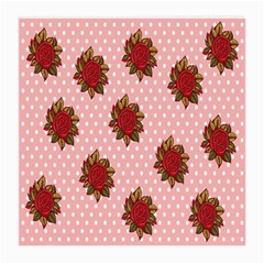 Pink Polka Dot Background With Red Roses Medium Glasses Cloth (2-side)