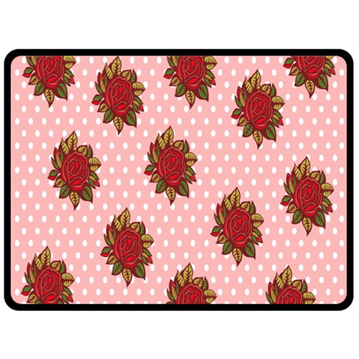 Pink Polka Dot Background With Red Roses Fleece Blanket (Large) 