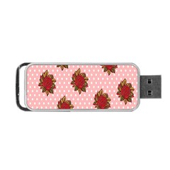 Pink Polka Dot Background With Red Roses Portable Usb Flash (one Side) by Nexatart