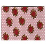 Pink Polka Dot Background With Red Roses Cosmetic Bag (XXXL)  Front