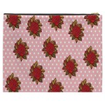 Pink Polka Dot Background With Red Roses Cosmetic Bag (XXXL)  Back