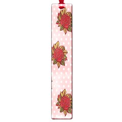 Pink Polka Dot Background With Red Roses Large Book Marks by Nexatart