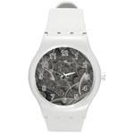 Fractal Black Ribbon Spirals Round Plastic Sport Watch (M) Front