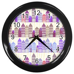 Houses City Pattern Wall Clocks (black) by Nexatart