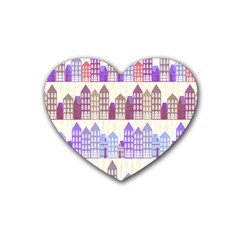 Houses City Pattern Rubber Coaster (heart)  by Nexatart