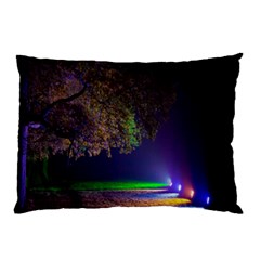 Illuminated Trees At Night Pillow Case by Nexatart