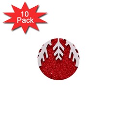 Macro Photo Of Snowflake On Red Glittery Paper 1  Mini Buttons (10 Pack)  by Nexatart