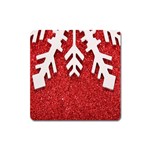 Macro Photo Of Snowflake On Red Glittery Paper Square Magnet Front