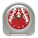 Macro Photo Of Snowflake On Red Glittery Paper Travel Alarm Clocks Front