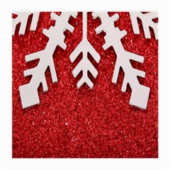 Macro Photo Of Snowflake On Red Glittery Paper Medium Glasses Cloth (2-side) by Nexatart