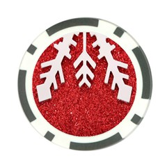 Macro Photo Of Snowflake On Red Glittery Paper Poker Chip Card Guard by Nexatart