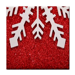 Macro Photo Of Snowflake On Red Glittery Paper Face Towel by Nexatart