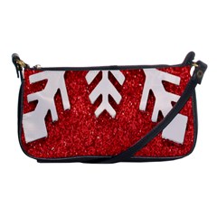 Macro Photo Of Snowflake On Red Glittery Paper Shoulder Clutch Bags by Nexatart