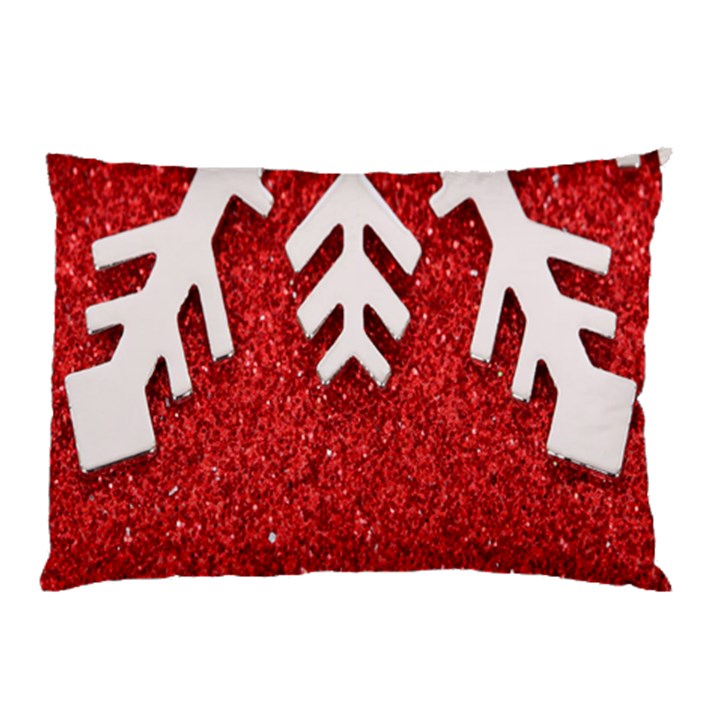 Macro Photo Of Snowflake On Red Glittery Paper Pillow Case (Two Sides)