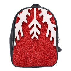 Macro Photo Of Snowflake On Red Glittery Paper School Bags (xl)  by Nexatart