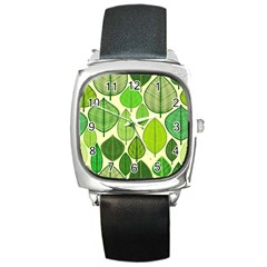 Leaves Pattern Design Square Metal Watch by TastefulDesigns