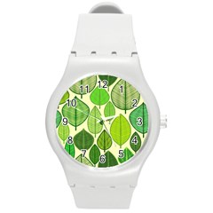 Leaves Pattern Design Round Plastic Sport Watch (m) by TastefulDesigns