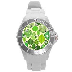 Leaves Pattern Design Round Plastic Sport Watch (l) by TastefulDesigns