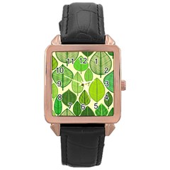 Leaves Pattern Design Rose Gold Leather Watch 